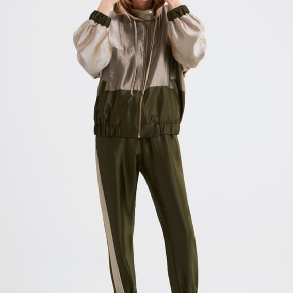 ZARA | Jewel Tone Color Block Satin Sheen Zip Up Hooded Coat Bomber Jacket - Picture 16 of 16